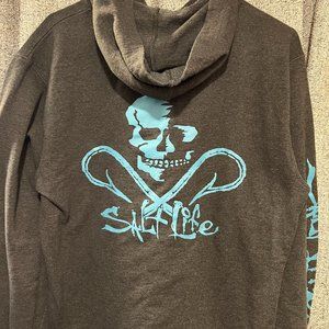 Salt Life Live Life Salty Skull and Hooks Men's Large Gray Hooded Sweatshirt